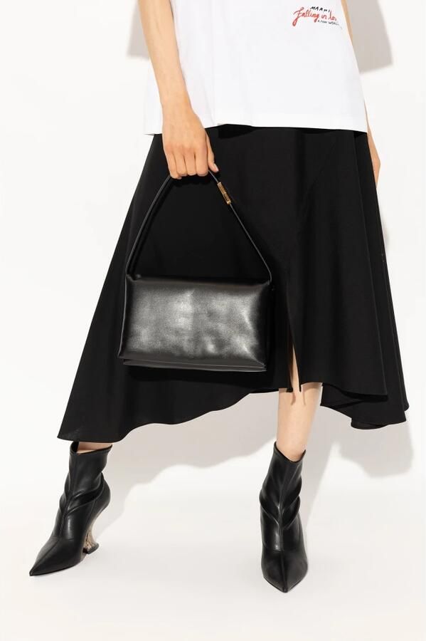 Marni Zwarte Leren Schoudertas met Gouden Afwerkingen Black Dames - Foto 4