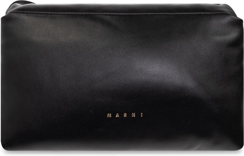 Marni Zwarte Leren Schoudertas met Gouden Afwerkingen Black Dames - Foto 6