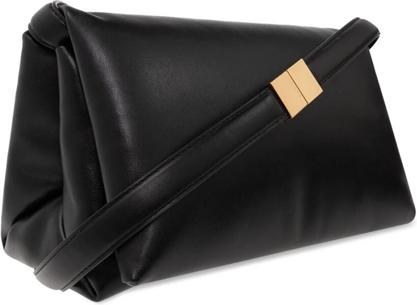 Marni Zwarte Leren Schoudertas met Gouden Afwerkingen Black Dames - Foto 5