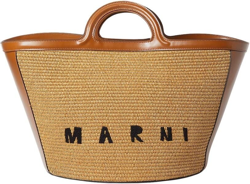 Marni Tropicalia Leren Tas met Raffia Effect Panelen Brown Dames - Foto 8