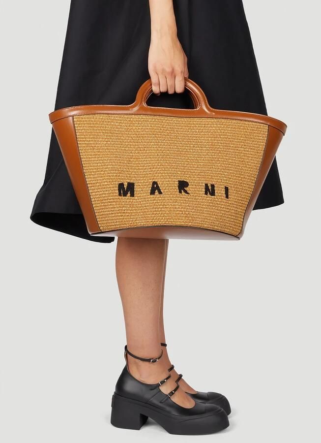 Marni Tropicalia Leren Tas met Raffia Effect Panelen Brown Dames - Foto 5
