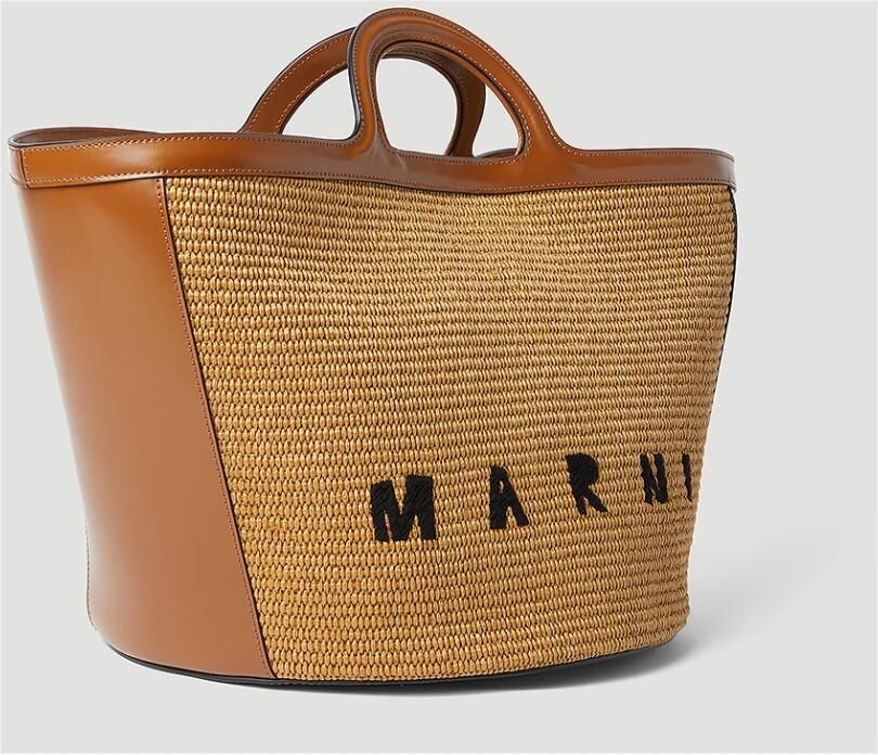 Marni Tropicalia Leren Tas met Raffia Effect Panelen Brown Dames - Foto 6