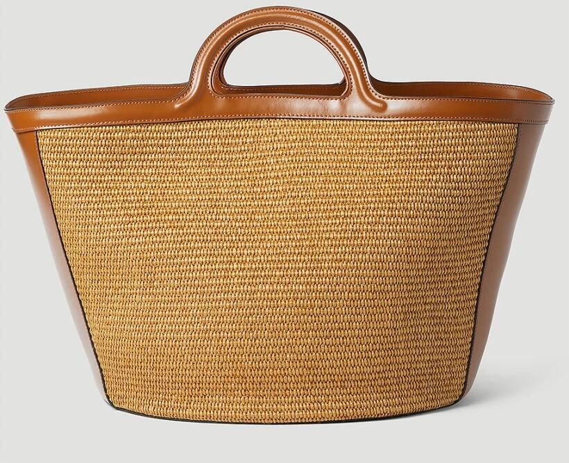Marni Tropicalia Leren Tas met Raffia Effect Panelen Brown Dames - Foto 7