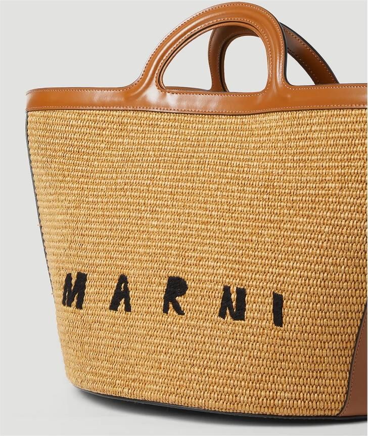 Marni Tropicalia Leren Tas met Raffia Effect Panelen Brown Dames - Foto 3