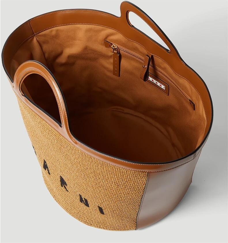 Marni Tropicalia Leren Tas met Raffia Effect Panelen Brown Dames - Foto 2