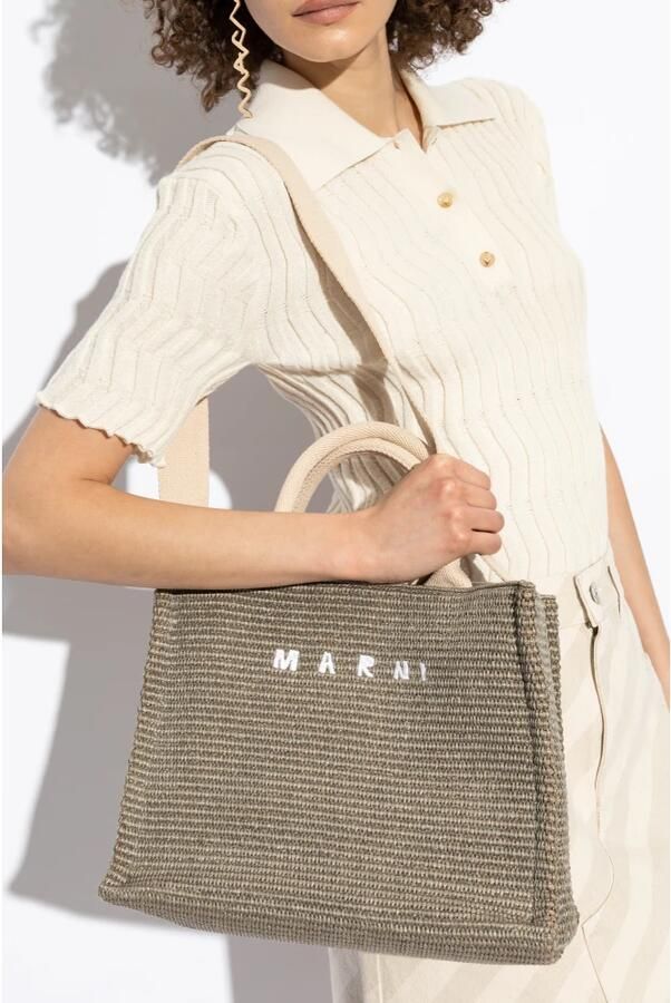 Marni Groene Katoenen Handtas met Handvatten en Riem Green Dames - Foto 8