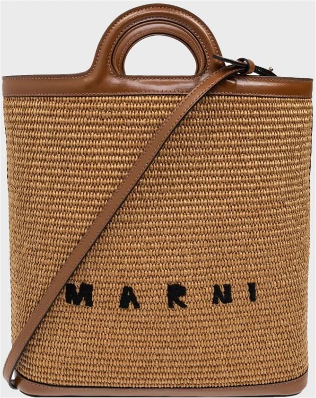 Marni Raffia Crossbody Tas met Frontlogo Brown Dames - Foto 7