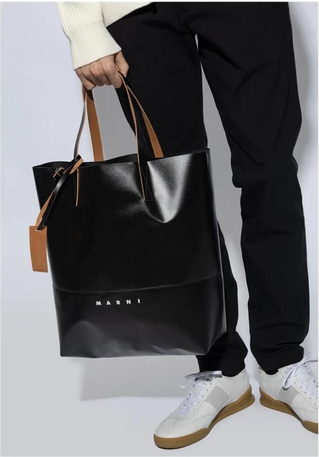 Marni Iconische Geometrische Schoudertas met Dubbele Handvatten Black Heren - Foto 4