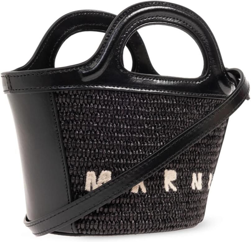 Marni Tropicalia micro tas leer en raffia-effect stof Black Dames - Foto 3