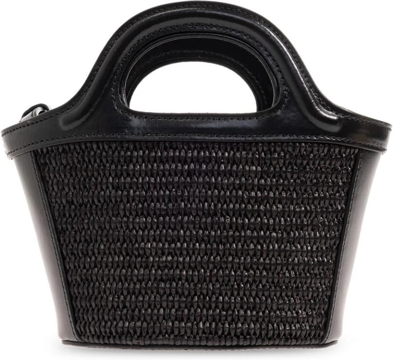 Marni Tropicalia micro tas leer en raffia-effect stof Black Dames - Foto 4