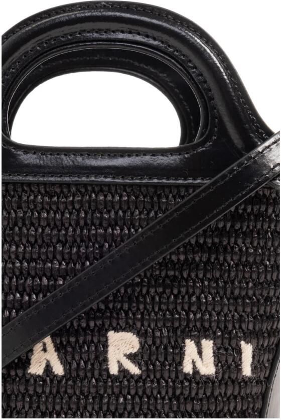 Marni Tropicalia micro tas leer en raffia-effect stof Black Dames - Foto 6