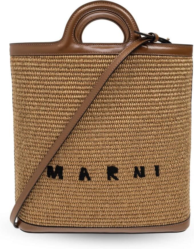 Marni Raffia Crossbody Tas met Frontlogo Brown Dames