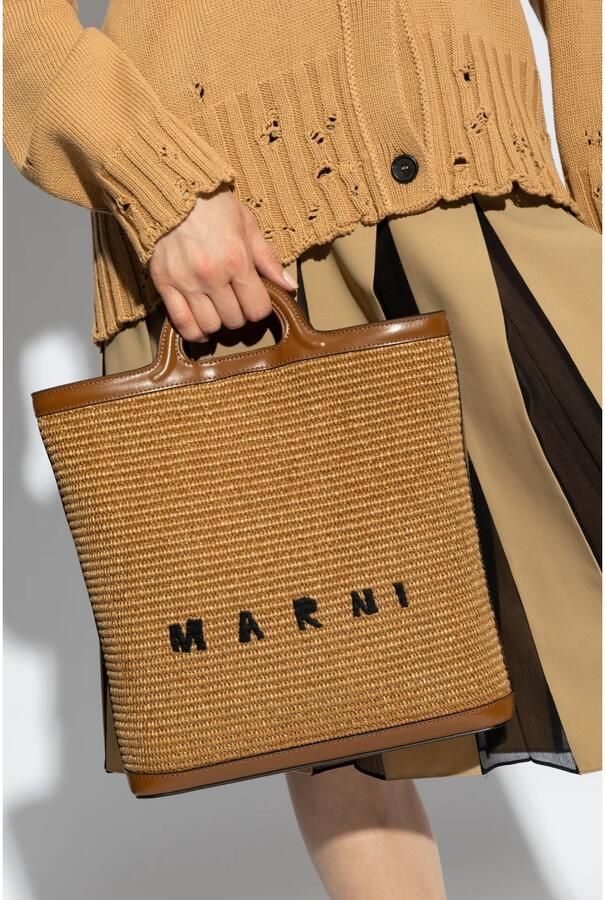 Marni Raffia Crossbody Tas met Frontlogo Brown Dames - Foto 5