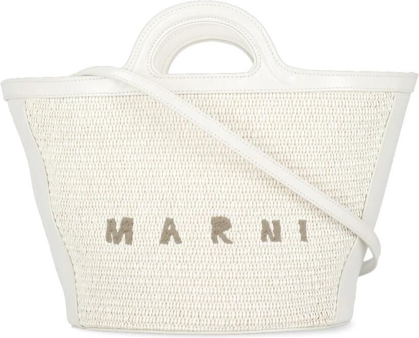 Marni Witte Katoenmix Handtas met Logo White Dames