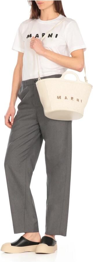 Marni Witte Katoenmix Handtas met Logo White Dames - Foto 6