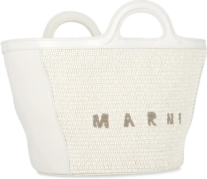 Marni Witte Katoenmix Handtas met Logo White Dames - Foto 5
