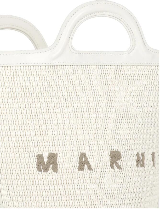Marni Witte Katoenmix Handtas met Logo White Dames - Foto 4