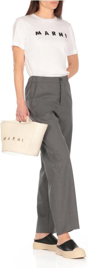 Marni Witte Katoenmix Handtas met Logo White Dames - Foto 7