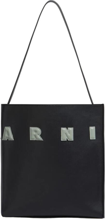 Marni Iconische schoudertas van kalfsleer met platte band Black Dames - Foto 3