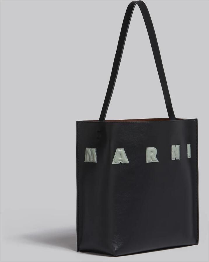 Marni Iconische schoudertas van kalfsleer met platte band Black Dames - Foto 4