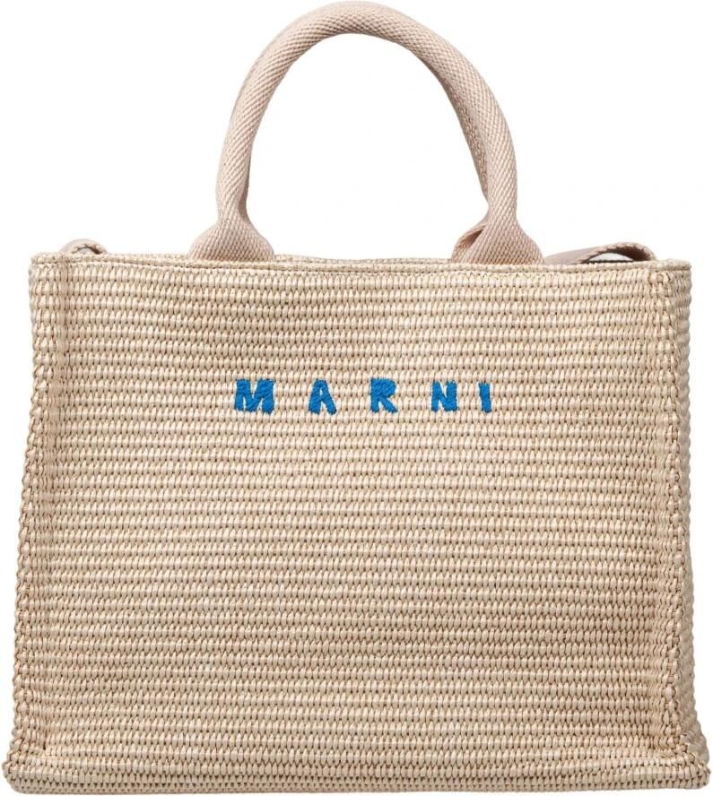 Marni Witte Natuurlijke Raffia-Effect Stoffen Handtas White Dames - Foto 3