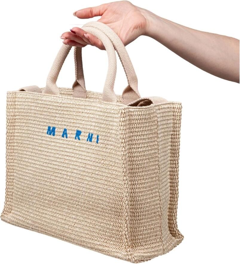 Marni Witte Natuurlijke Raffia-Effect Stoffen Handtas White Dames - Foto 2
