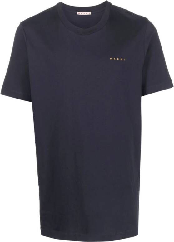 Marni Middernachtblauw Logo-Print Katoenen T-Shirt Zwart Heren