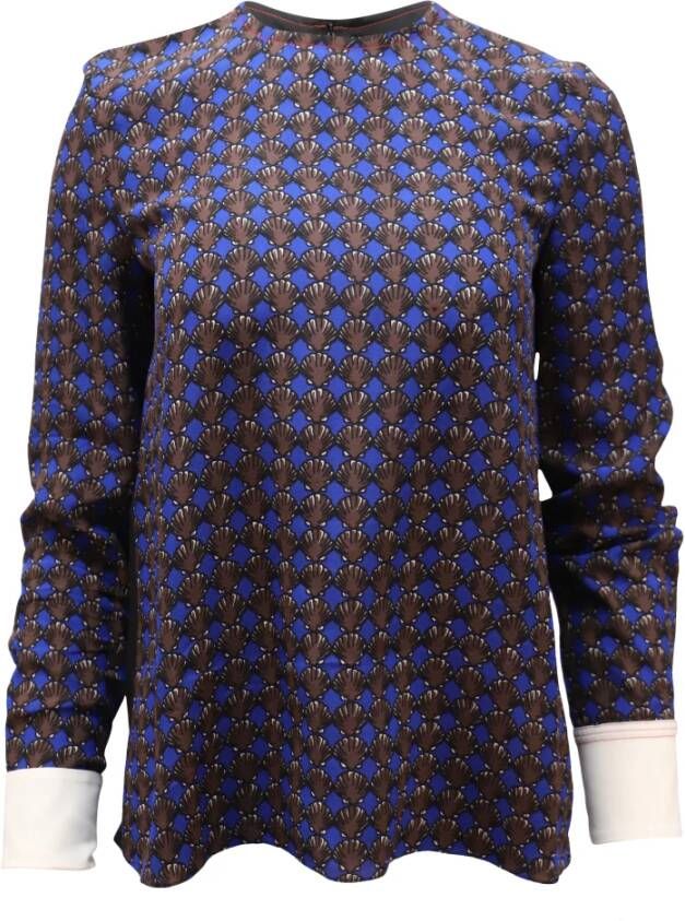 Marni Pre-owned Marni Clam print blouse met lange mouwen in blauwe zijde Blauw Dames