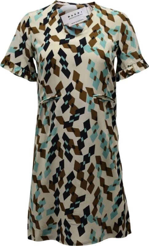 Marni Pre-owned Marni Geometric Shift Dress in Multicolor Print Viscose Beige Dames