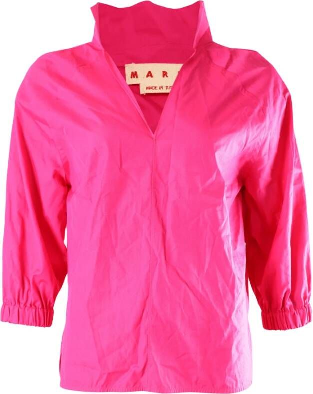 Marni Pre-owned Marni Puff Sleeve V-hals blouse in roze katoen Roze Dames