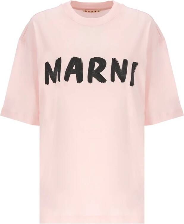 Marni Dames Roze Organisch Katoenen T-Shirt met Zwart Logo Pink Dames - Foto 1