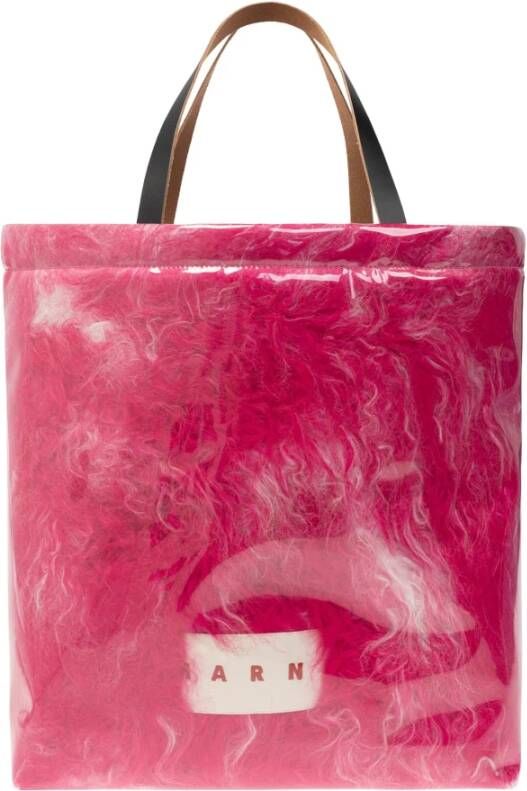 Marni Doorschijnende Overlay Faux Fur Tote Bag Pink Dames