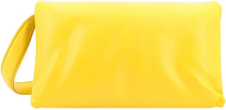 Marni Stijlvolle Leren Schoudertas met Logo Print Yellow Dames