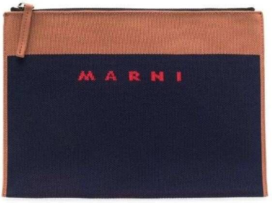 Marni Stijlvolle Logo Print Clutch Tas Blauw Dames