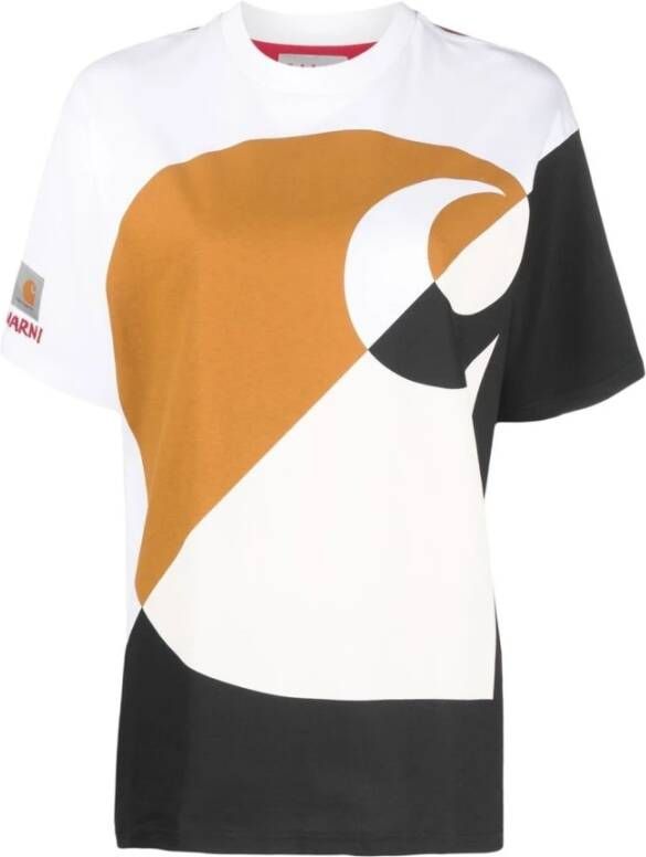 Marni T-shirt met Abstract Patroon Wit Dames