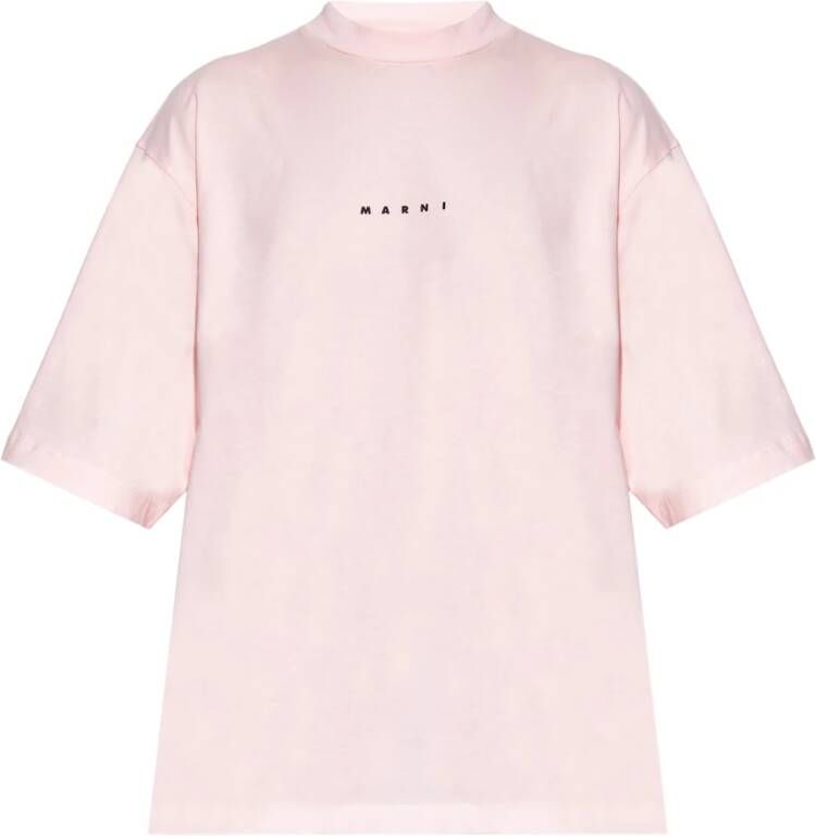 Marni Roze T-shirt met Ronde Hals en Ribbels Pink Dames