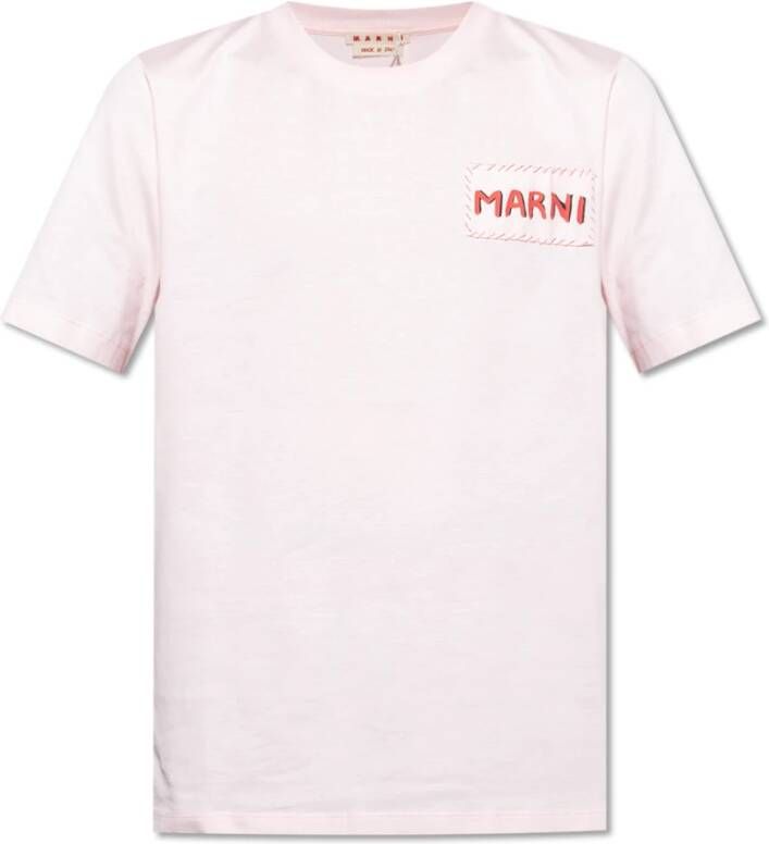 Marni Biologisch Katoenen T-Shirt met Tonal Applicatie Pink Heren