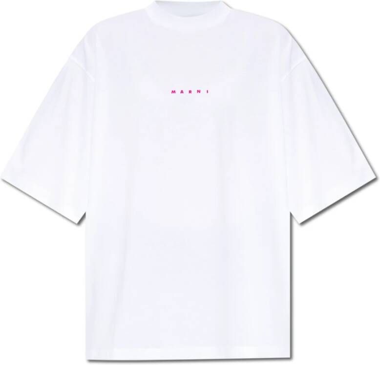 Marni Logo-print Katoenen T-shirt White Dames