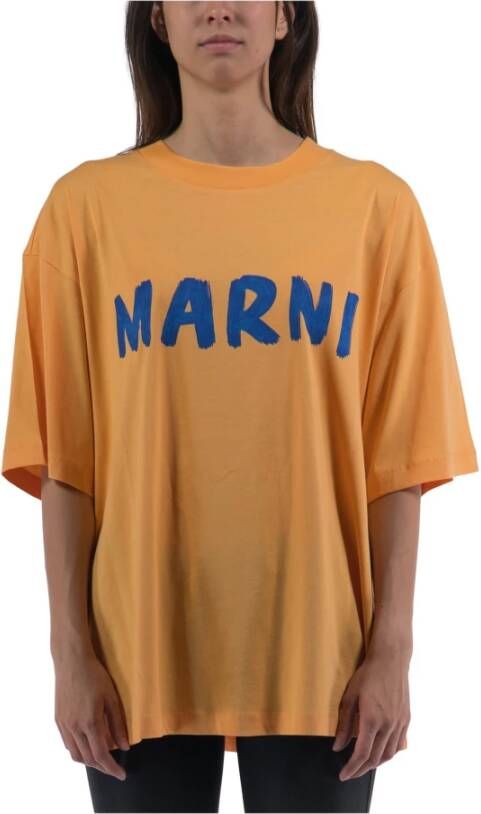 Marni Katoenen T-shirt met korte mouwen en unieke print Orange Dames