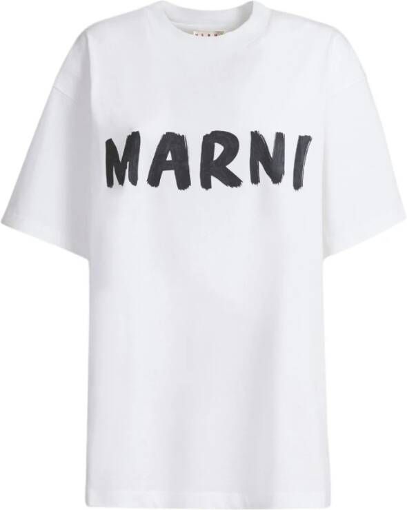 Marni Witte Logo Tee Boxy Fit 100% Katoen Wit Dames
