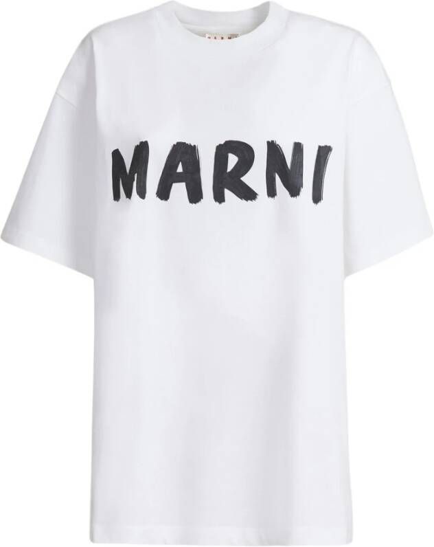 Marni Witte Organisch Katoenen T-shirt met Logo Print White Dames