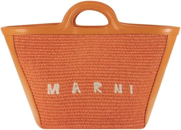 Marni Tropicalia Leren en Raffia Tas Oranje Dames