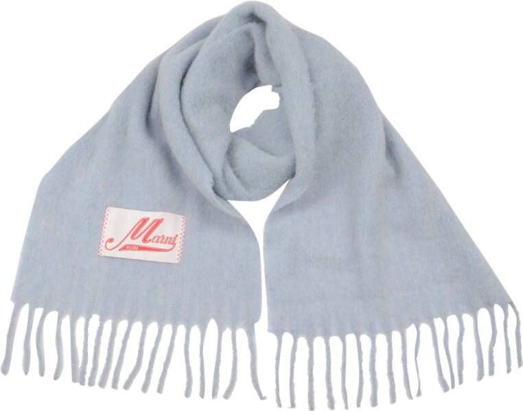 Marni Geborduurd Logo Alpaca Wol Sjaal Blue Heren