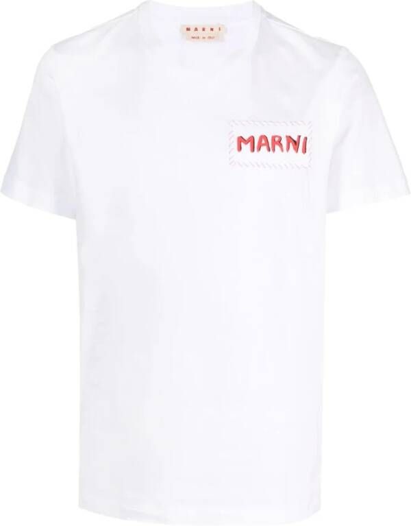 Marni Biologisch katoenen T-shirt met tonale applicatie White Heren