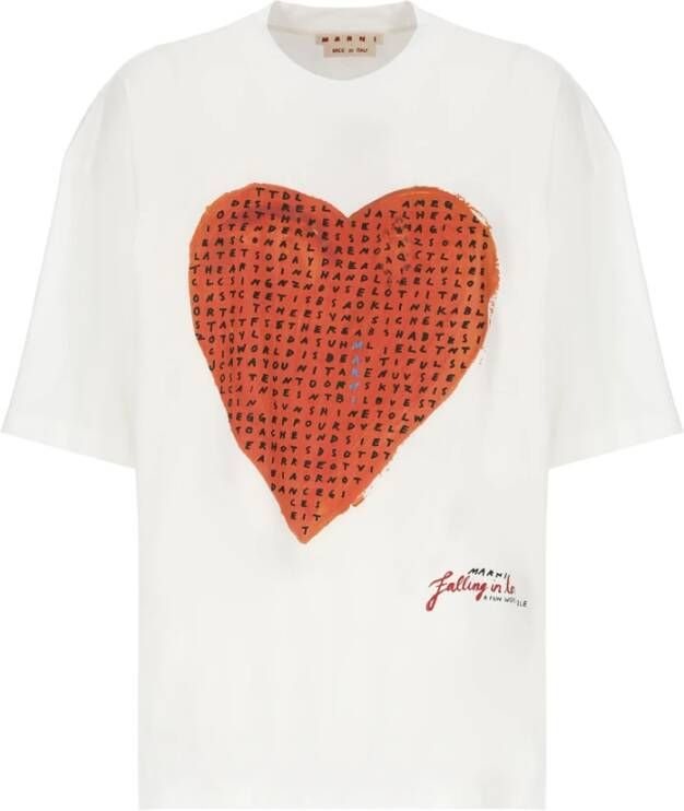 Marni Witte Crossword Heart Print T-shirt voor Dames White Dames