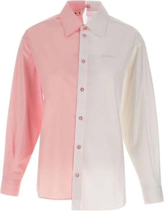 Marni Witte en Roze Poplin Katoenen Shirt voor Dames Wit Dames