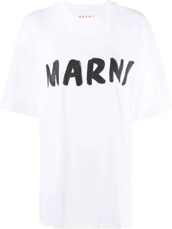 Marni Witte Logo Tee Boxy Fit 100% Katoen Wit Dames