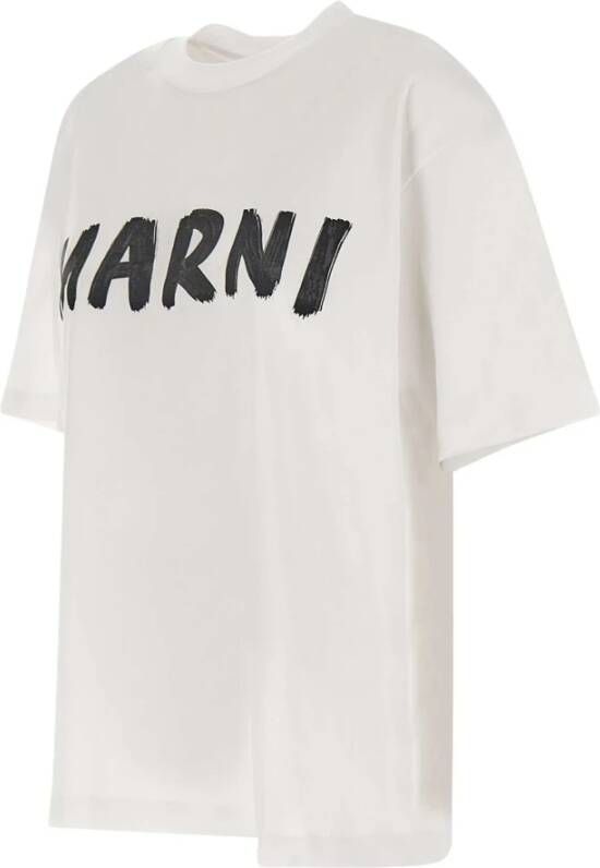 Marni Witte Organisch Katoenen T-shirt met Logo Print Wit Dames