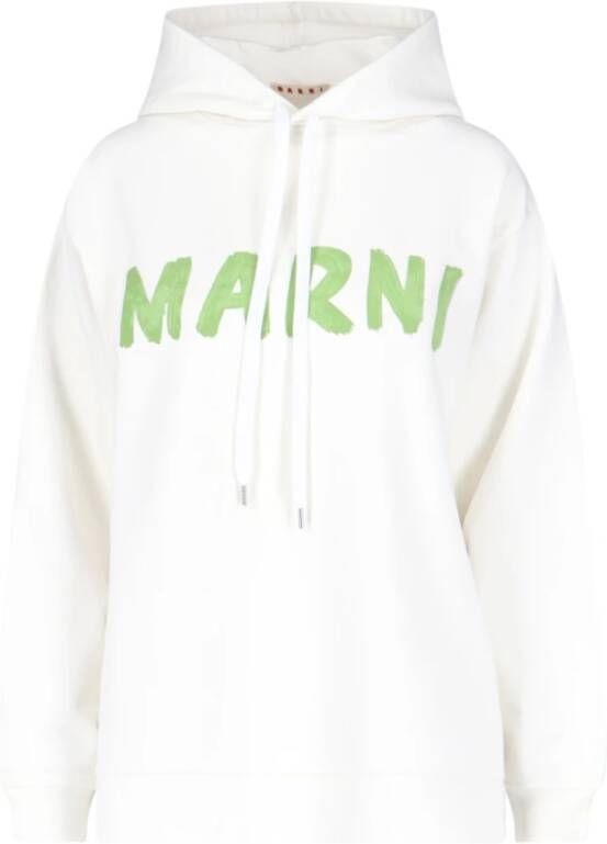 Marni Witte Oversized Hoodie met Groene Logo Print Wit Dames