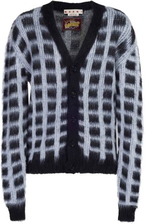 Marni Zwarte Windowpane-Check Cardigan Zwart Heren